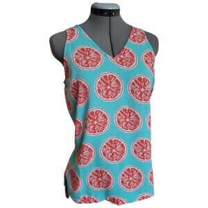 Citrus Print Tank Top Size Small Turquoise Tropical Vibes Orange Slices